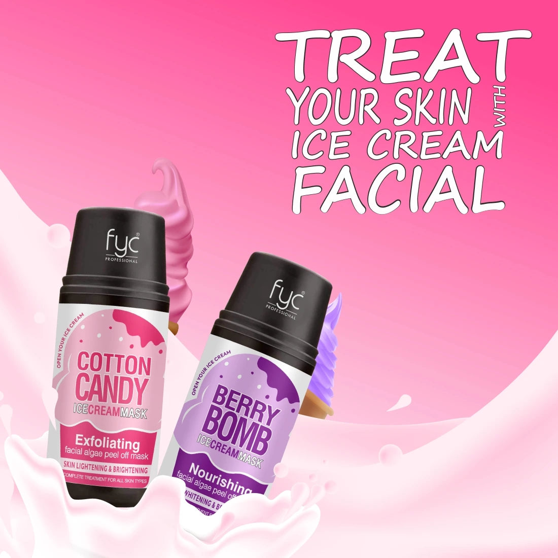 Berry Bomb & Cotton Candy Ice Cream Mask Combo – Ultimate Skin Brightening & Nourishing Facial Kit