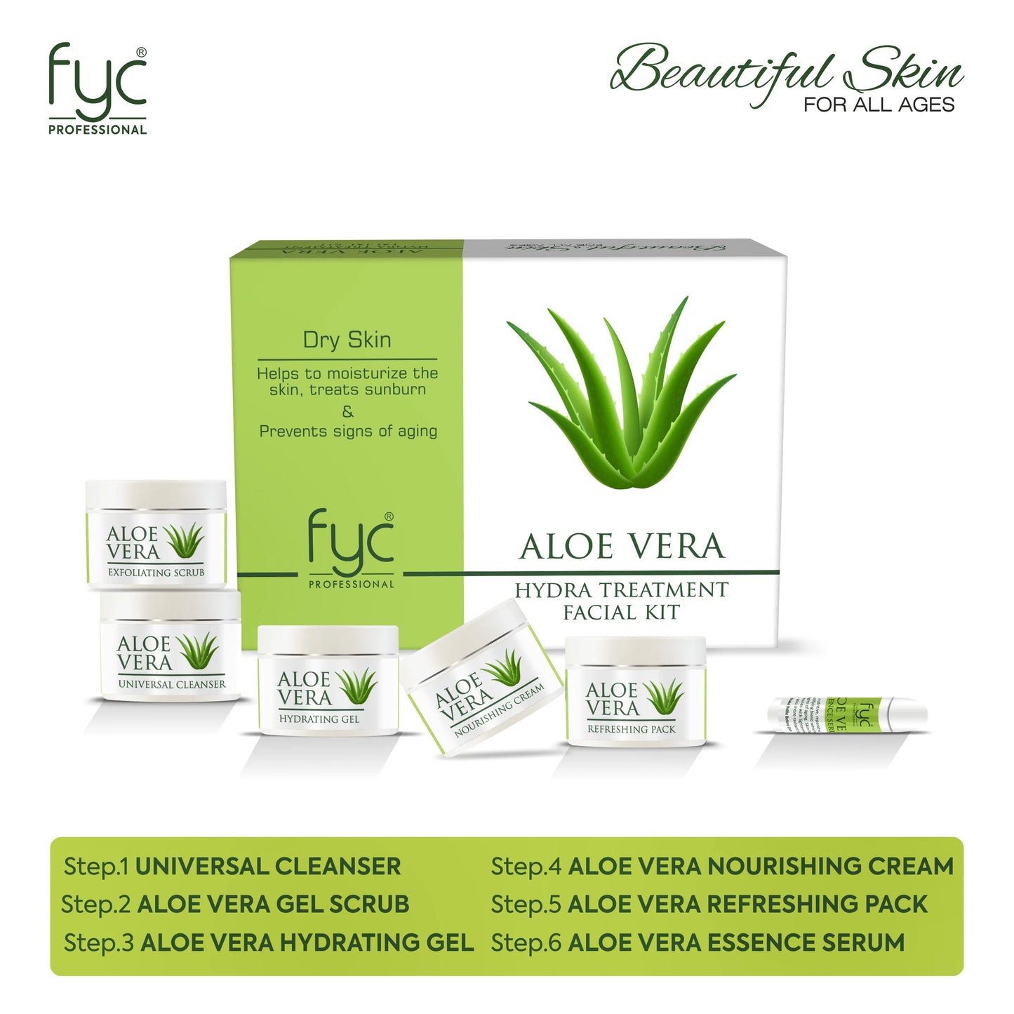 Aloe Vera Facial Kit - Hydrating Skincare Set for Glowing, Soothing Results (Set of 5) 260g