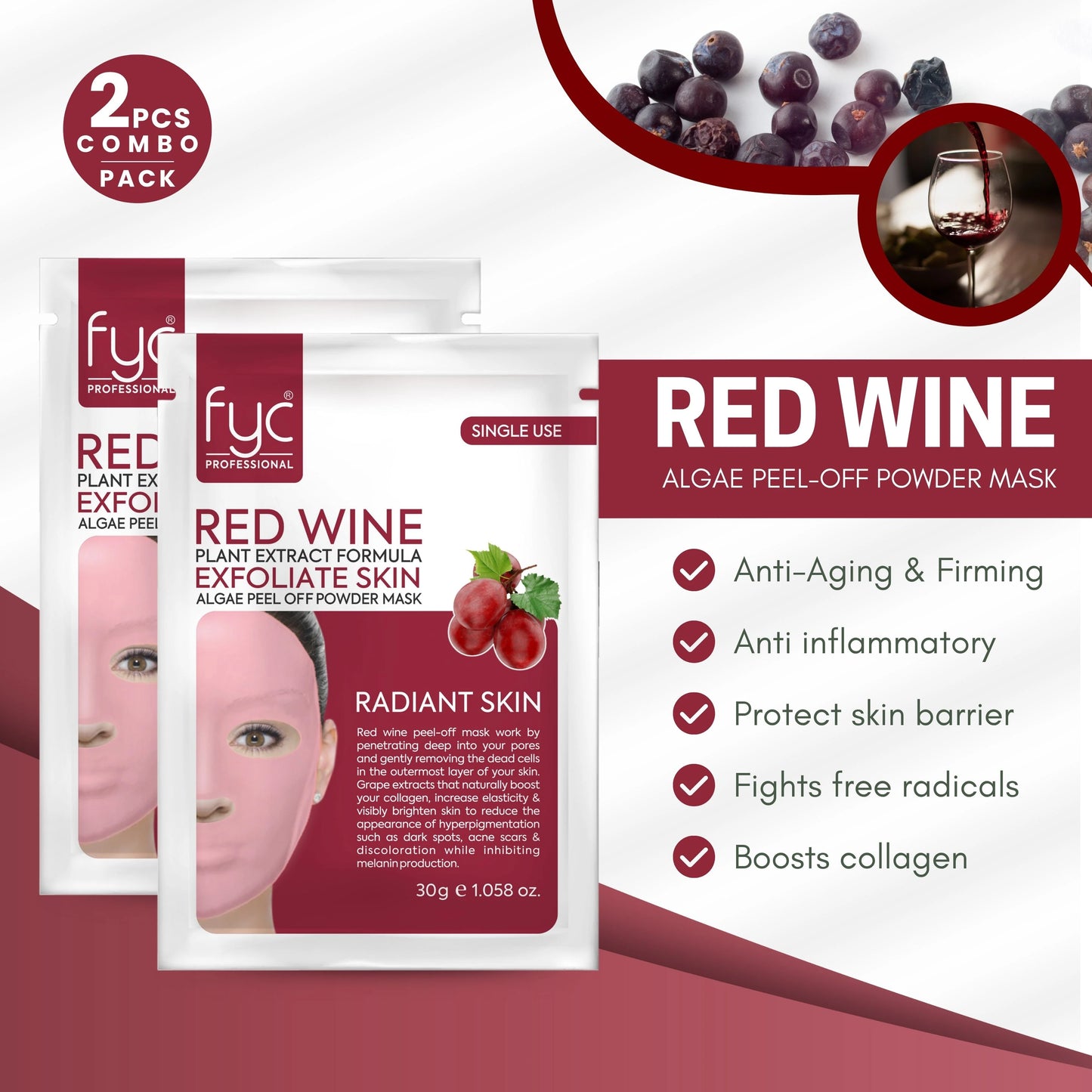 Red Wine Peel-Off Mask – Pack of 2 (30g Each)
