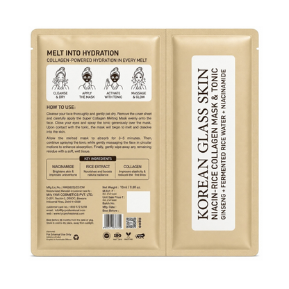 FYC Professional Korean Glass Skin Super Collagen Melting Sheet Mask with Tonic, Niacinamide, Fermented Rice Water & Ginseng, Hydrating Face Mask for Radiant-Looking Skin, 1 Mask + 10 ml Tonic