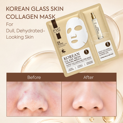 FYC Professional Korean Glass Skin Super Collagen Melting Sheet Mask with Tonic, Niacinamide, Fermented Rice Water & Ginseng, Hydrating Face Mask for Radiant-Looking Skin, 1 Mask + 10 ml Tonic