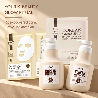FYC Professional Korean Glass Skin Super Collagen Melting Sheet Mask with Tonic, Niacinamide, Fermented Rice Water & Ginseng, Hydrating Face Mask for Radiant-Looking Skin, 1 Mask + 10 ml Tonic