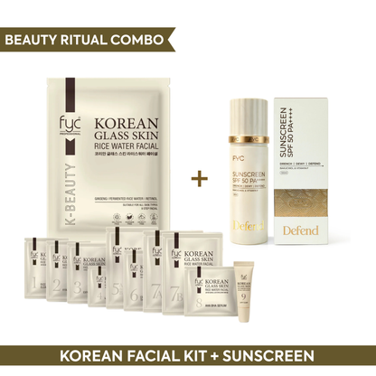 Korean Facial Kit + Sunscreen | Glow & Shield Combo - FYC PROFESSIONAL
