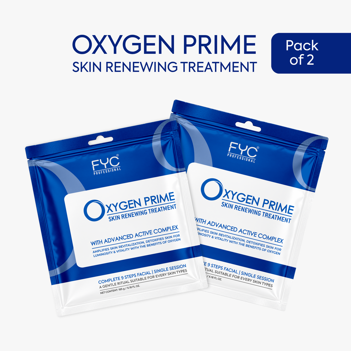 FYC PROFESSIONAL Oxygen Prime 9-Step Facial Kit with Niacinamide & Hyaluronic Acid – Pack of 2 (370 g)
