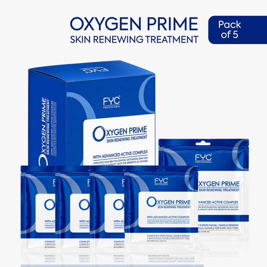 FYC PROFESSIONAL Oxygen Prime 9-Step Facial Kit with Niacinamide & Hyaluronic Acid – Pack of 5 (925 g)
