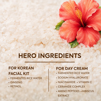 Korean Glass Skin Facial Kit + Day Cream | Glow & Hydration Combo